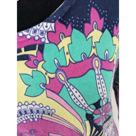 Talbot's Sweater Women’s Sz S Lightweight 3/4 Sleeve Multi Paisley 70s Vibe Mod - Picture 5 of 11